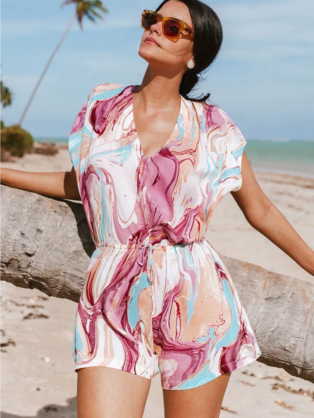 Cupshe Marble Pattern Romper/Coverup